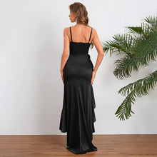 Load image into Gallery viewer, Women Autumn Slit Sexy Spaghetti Strap Ruffle Dress