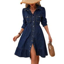 Load image into Gallery viewer, Women Clothing European Size Long Sleeve Collared Mid Length Dress