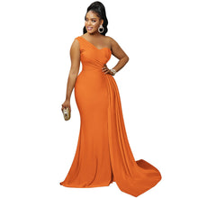 Load image into Gallery viewer, Solid Color Party Tight One Shoulder Sleeve Dress Maxi Dress Women