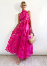 Load image into Gallery viewer, Spring Summer Stand Collar Solid Color Plaid Retro Maxi Dress Casual Dress for Women