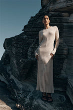 Load image into Gallery viewer, Long Sleeve Round Neck Tight Knitted Dress Autumn Sweater Dress Sunken Stripe Solid Color Base Dress