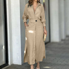 Load image into Gallery viewer, Autumn Office Lace Up Solid Color Waist Tight Long Sleeve Irregular Asymmetric Shirt Dress