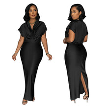 Load image into Gallery viewer, Women Wear V neck Short Sleeve Elegant Slim Back Slit Dress