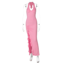 Load image into Gallery viewer, Summer V neck Halter Dress Split Sexy Backless Dress Women