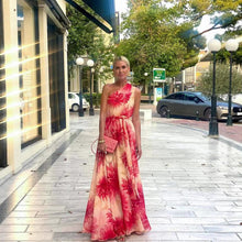 Load image into Gallery viewer, Summer Shoulder Waist-Controlled Lace up Wide Hem Printed Dress Women