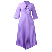 Load image into Gallery viewer, Three Quarter Sleeve Lace up Elegant Asymmetric Dress Pleated Dress