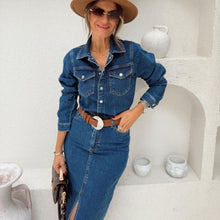 Load image into Gallery viewer, Casual Multi Button Long Sleeve Denim Mid Length Dress