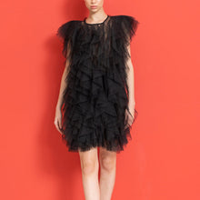 Load image into Gallery viewer, Irregular Asymmetric Ruffled Stitching See through Organza Sleeveless Sexy Dress Women