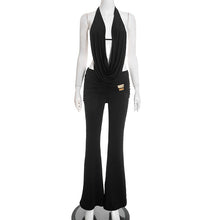 Load image into Gallery viewer, Women Clothing Winter Hanging Collar Backless Top Metal Buckle Bootcut Pants Two Piece Set