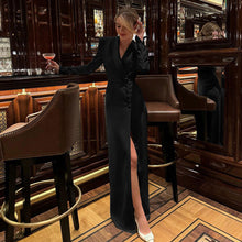 Load image into Gallery viewer, Spring Autumn Party Dress Women V neck Long Sleeve High Waist Split French Dress