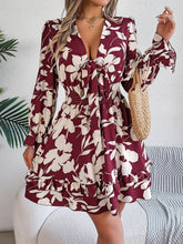 Load image into Gallery viewer, Autumn Winter Casual Floral Lace up Long Sleeve Wooden Ear A line Women Clothing