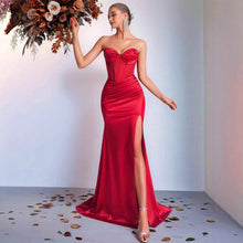 Load image into Gallery viewer, Tube Top Fishtail Evening Dress Cocktail Annual Meeting Host Bride Toast Dress Split Long Slim Dress