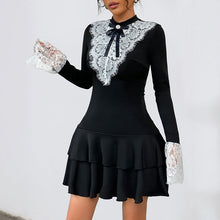 Load image into Gallery viewer, Autumn Lace Bow Patchwork Socialite French Party Elegant Dress