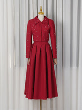 Load image into Gallery viewer, Spring Elegant Pleated Slim Maxi Dress Solid Color Beaded Collared Long Sleeve Two Piece Sets Women