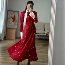 Load image into Gallery viewer, Spring Autumn French Design Printed Satin Dress Women Clothing Elegant Waist Tight Dress