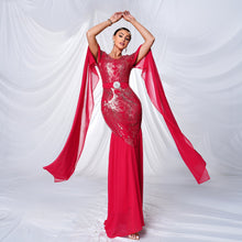 Load image into Gallery viewer, Women Clothing High End Long Sleeved round Neck Sequ Slim Fit Sheath Cocktail Fishtail Evening Dress