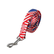 Load image into Gallery viewer, Patriotic USA Flag Dog Collar Set with Bow Tie &amp; Leash – Adjustable Red White Blue Pet Collar for Independence Day