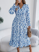 Load image into Gallery viewer, Autumn Winter Elegant Floral Cross V neck Waist Trimming Ruffles Maxi Dress Women Clothing