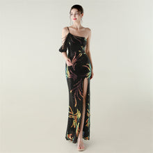 Load image into Gallery viewer, Sequin Mesh Craft Beaded Evening Dress off the Shoulder High Slit Fishtail Dress Swing Cocktail Social Socialite
