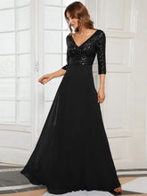 Load image into Gallery viewer, Middle East Women Chiffon Double V neck Dress A line Large Hem Sequin Stitching Evening Dress