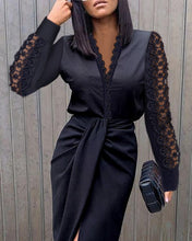 Load image into Gallery viewer, Women Lace V neck Patchwork Sheath Sexy Dress European