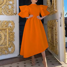 Load image into Gallery viewer, Women Wear Summer Double Layer Ruffle Sleeve Solid Color Wide Hem Dress outside