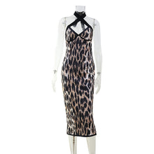 Load image into Gallery viewer, Sexy Night Club Women Clothing Cross Halterneck Backless Slim Fit Tight Leopard Print Elegant Sexy Dress