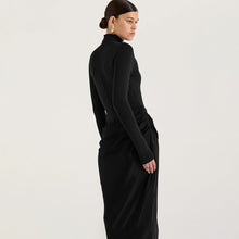 Load image into Gallery viewer, Summer Half High Collar Long Sleeves Dress Sexy Slim Fit Faux Two Piece Solid Color Dress