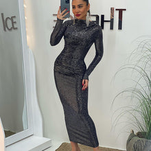 Load image into Gallery viewer, Women Sequin Design Slim Fit Graceful Tight Sexy Long Sleeve Narrow Dress Women