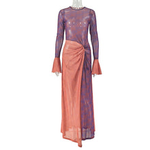 Load image into Gallery viewer, Summer Slim Fit Women Clothing Lightweight Slightly Transparent Sheath Asymmetric Dress round Neck Pleated Long Sleeve Dress