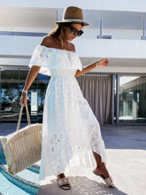Load image into Gallery viewer, Bohemian Lace Dress White Beach Dress Tube Top off-Shoulder Sexy Dress for Women Eyelet Embroidery