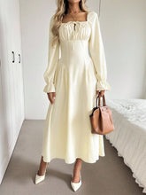 Load image into Gallery viewer, Women Clothing Gentle Square Collar Lace up Long Sleeve Dress Pleated Waist Tight Slimming A line Big Hem Dress