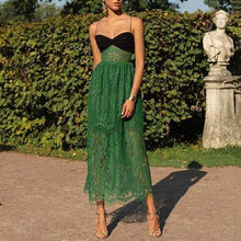 Load image into Gallery viewer, Women Clothing Sexy Suspenders Lace Green Hollow Out Cutout Holiday Mopping Maxi Dress