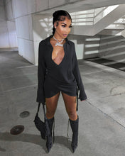 Load image into Gallery viewer, Fall Wome Clothing Sexy Pleated Criss Cross Shirt Dress Women Clothing