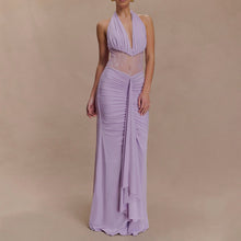 Load image into Gallery viewer, Elegant Deep V Plunge Halter Waist Slimming Maxi Dress Sexy Hollow Out Cutout out Backless Ribbon Dress