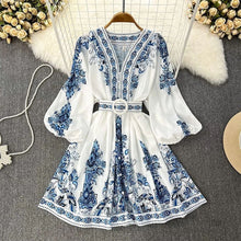 Load image into Gallery viewer, Spring Women Fashionable V neck Long Sleeve Bohemian Printed Dress