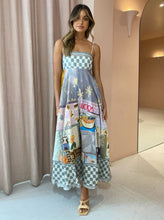 Load image into Gallery viewer, Dress Women Clothing Spaghetti Strap Floral Print Linen 9 Color Large Swing Dress