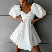Load image into Gallery viewer, Off Neck Short Dress for Women Summer Puff Sleeve High Waist A line Dress French Princess Dress for Women