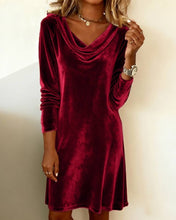 Load image into Gallery viewer, Pleuche Dress Women Autumn Winter Elegant Swing Collar Slim Fit Elegant Velvet Midi Dress