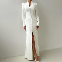 Load image into Gallery viewer, V neck Long Sleeve High Waist Split French Dress Women Party Long Dress