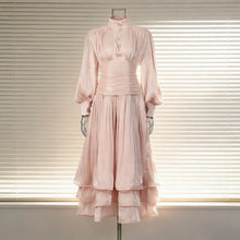 Load image into Gallery viewer, Spring Elegant Retro Lantern Sleeve Breasted Ruffled Maxi Dress Waist Slimming Dress