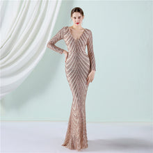Load image into Gallery viewer, Positioning Floral Sequin Evening Dress Women Banquet Elegant Long Sleeve Sequined Queen Fishtail Dress