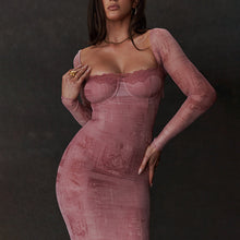 Load image into Gallery viewer, Women Clothing Autumn Best Sexy Low Cut Backless Square Collar Retro Slim Fit Long Sleeved Dress