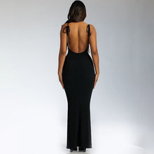 Load image into Gallery viewer, Women Clothing Sunken Stripe Slim Fit Suspender Dress Sexy Big Backless Tied Dress