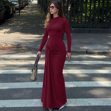 Load image into Gallery viewer, Women Clothing Summer Waist Controlled Lace up Sheath Dress Solid Color Slim Fit Long Sleeves Dress