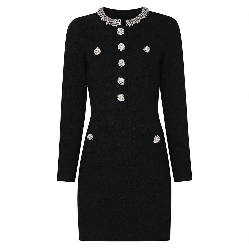 Spring Autumn Classic Knitted Net Red Popular Slim Fit Slimming Rhinestone Dress
