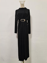 Load image into Gallery viewer, Fall Retro Metal Decorative Waist Slimming Half Turtleneck High Waist Maxi Dress for Women