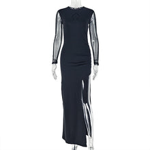 Load image into Gallery viewer, Slim Fit Women Split Solid Color Micro Transparent Hip Dress round Collar Design Long Sleeve Dress