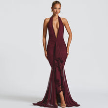 Load image into Gallery viewer, Summer Mesh Stitching Elegant Dress Maxi Dress V neck Halter Backless Sexy Dress Women