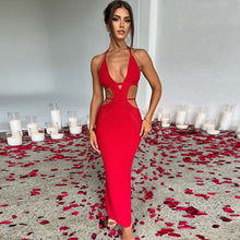 Load image into Gallery viewer, Sexy Pure Want to Hang Neck Wrapped Chest Hollow Out Stitching Lace up Dress for Women